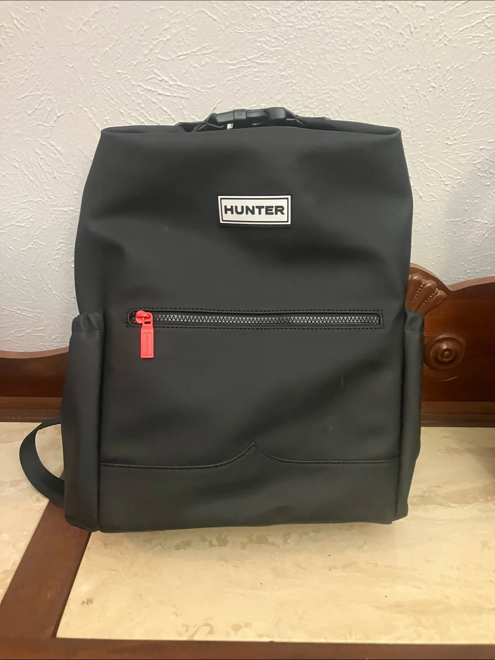 Hunter Black Backpack with Red Zip Pull-Clip Top Style
